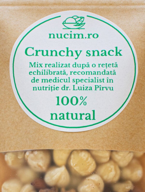 Crunchy snack: miez de nuca, alune de padure, migdale crude decojite, caju. Mix realizat după o rețetă echilibrată